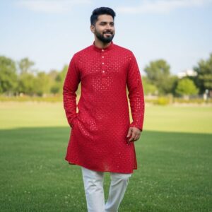 Stylish men’s embroidered kurta set for festive and formal occasions.